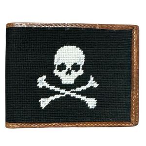 Smathers & Branson needlepoint Wallet Bi-fold Genuine Leather Jolly Roger Skull
